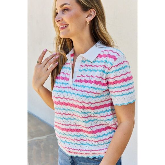 Petal Dew 143 Full Size Quarter Button Sheer Top In White Multi - Picture 10 of 10